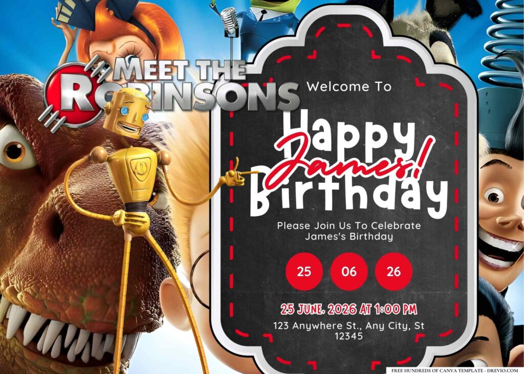 FREE Editable Meet the Robinsons Birthday Invitation 