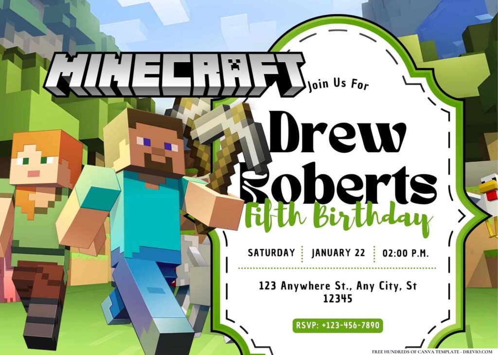 FREE Editable Minecraft World Birthday Invitation