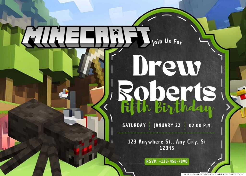 FREE Editable Minecraft World Birthday Invitation