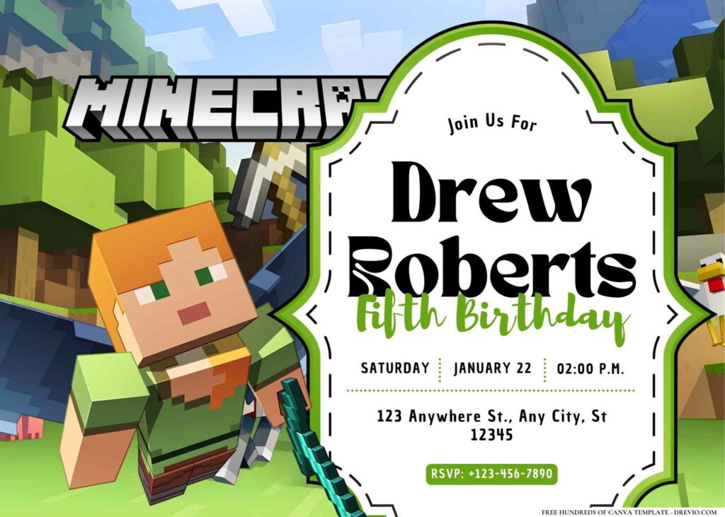 FREE Editable Minecraft World Birthday Invitation