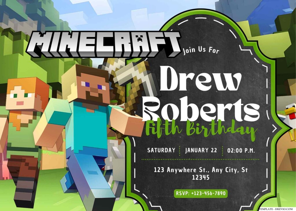 FREE Editable Minecraft World Birthday Invitation