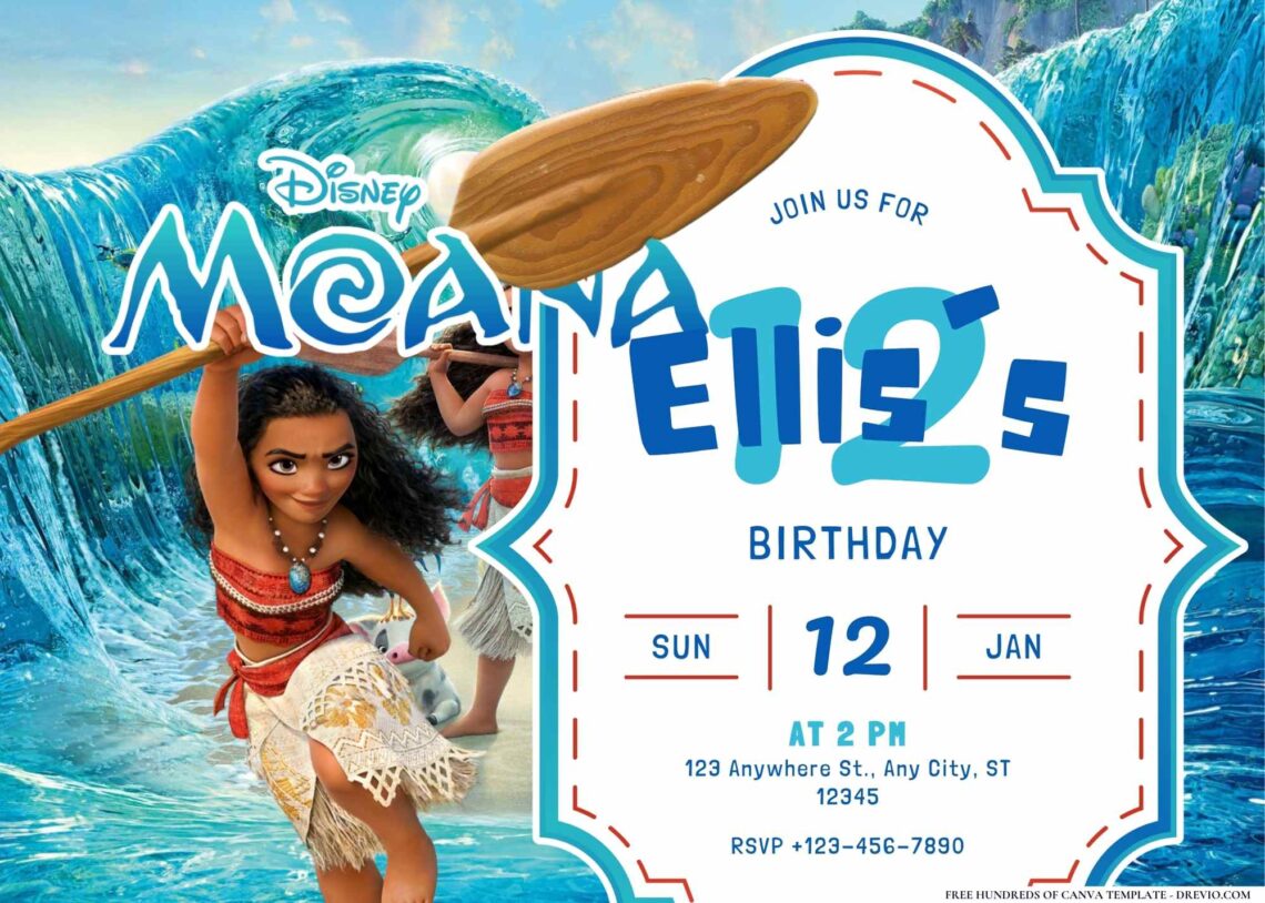 FREE Editable Moana Island Birthday Invitation