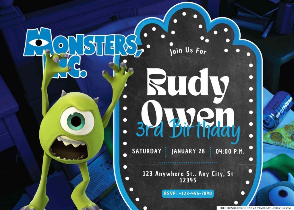 FREE Editable Monsters, Inc. Birthday Invitation