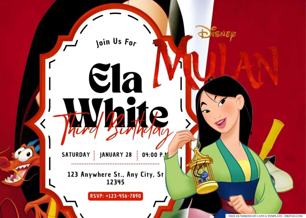 FREE Editable Mulan Birthday Invitation