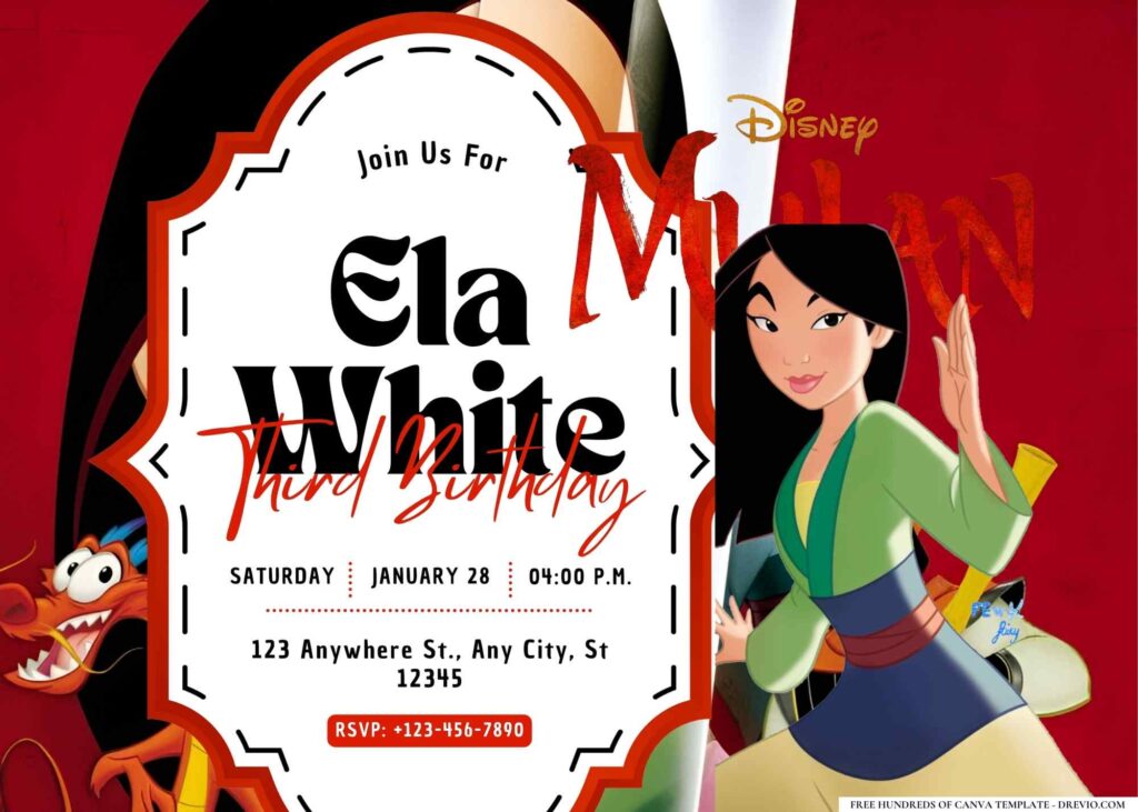 FREE Editable Mulan Birthday Invitation