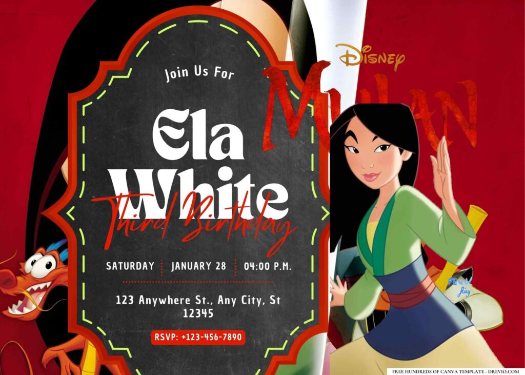 FREE Editable Mulan Birthday Invitation