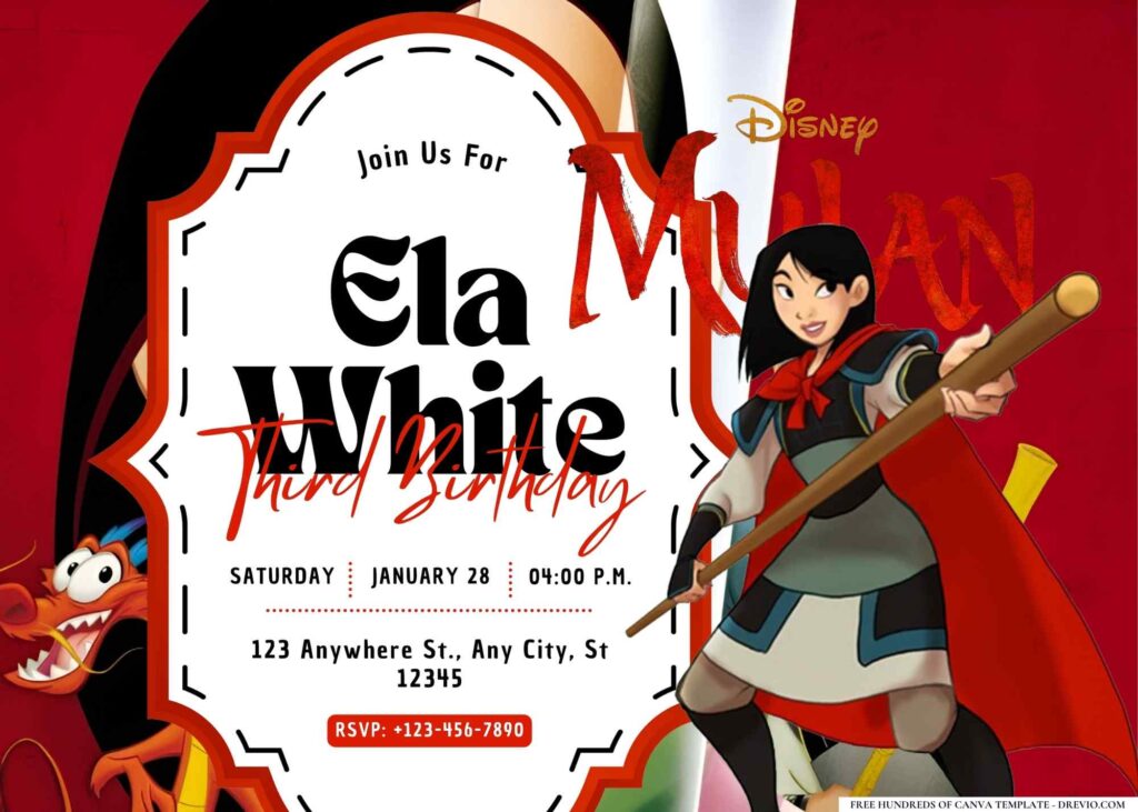 FREE Editable Mulan Birthday Invitation