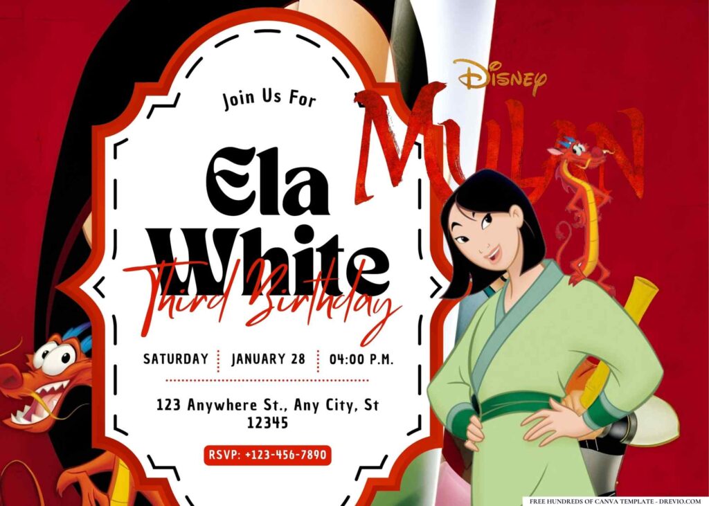 FREE Editable Mulan Birthday Invitation