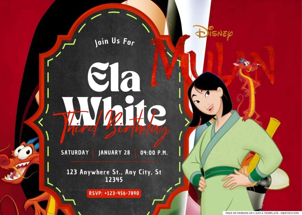 FREE Editable Mulan Birthday Invitation