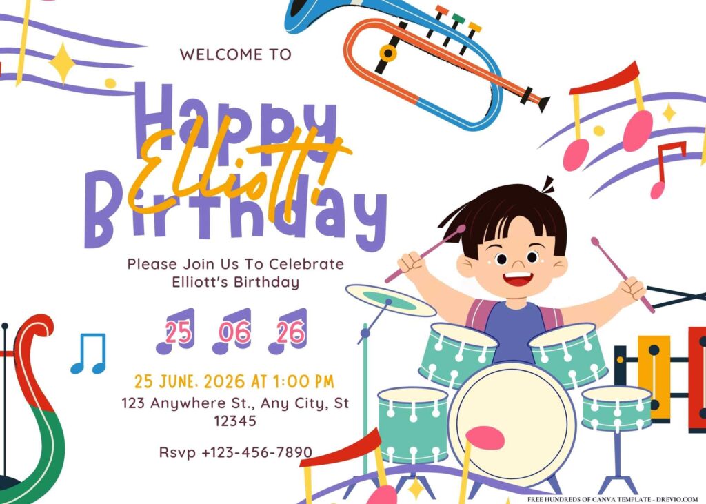 FREE Editable Music Lover Birthday Invitation 