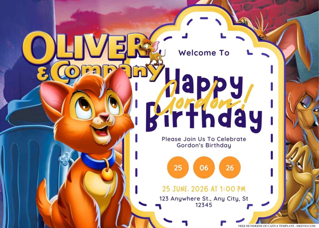 FREE Editable Oliver & Company Birthday Invitation