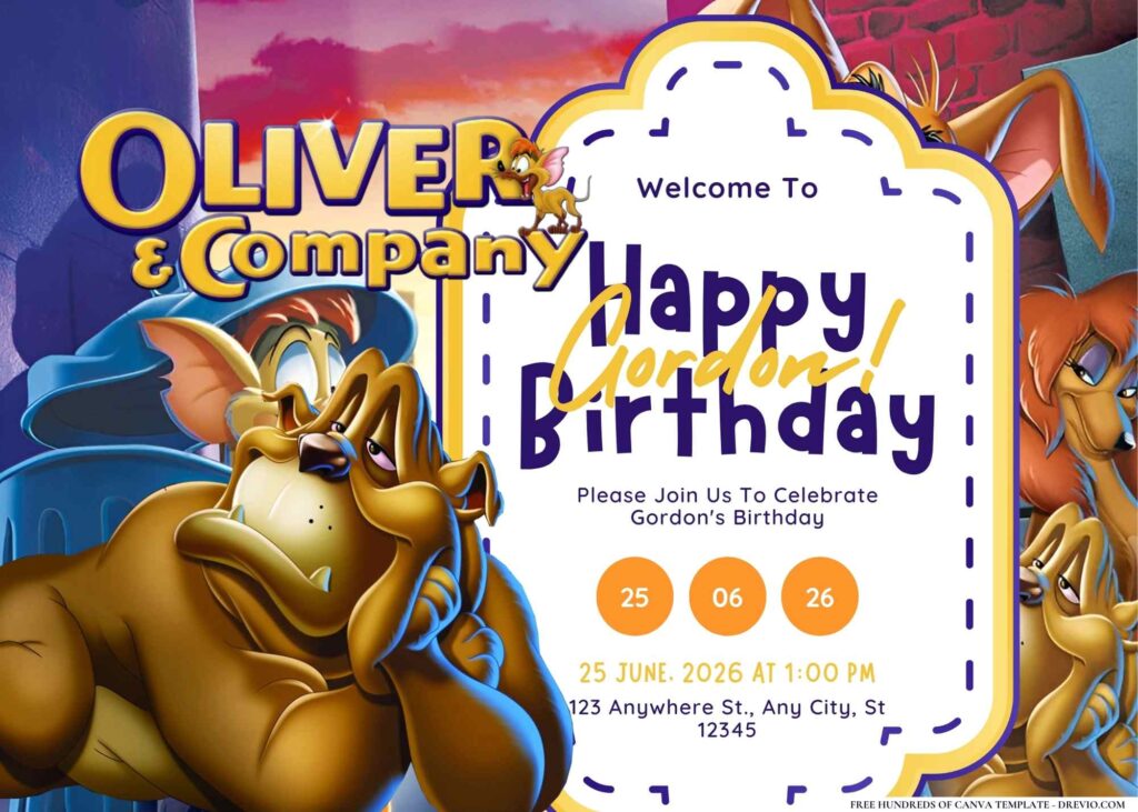 FREE Editable Oliver & Company Birthday Invitation