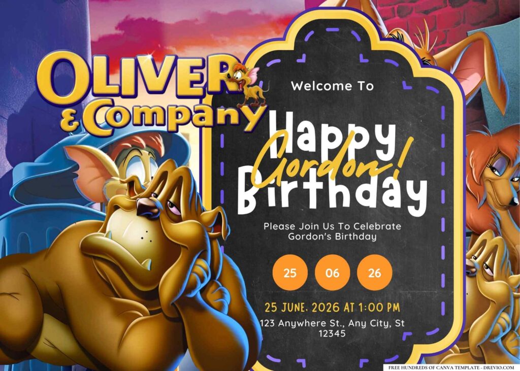 FREE Editable Oliver & Company Birthday Invitation