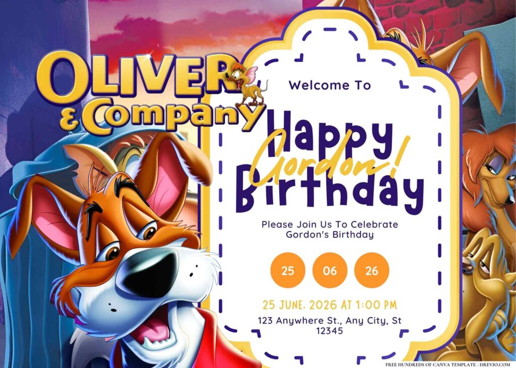 FREE Editable Oliver & Company Birthday Invitation