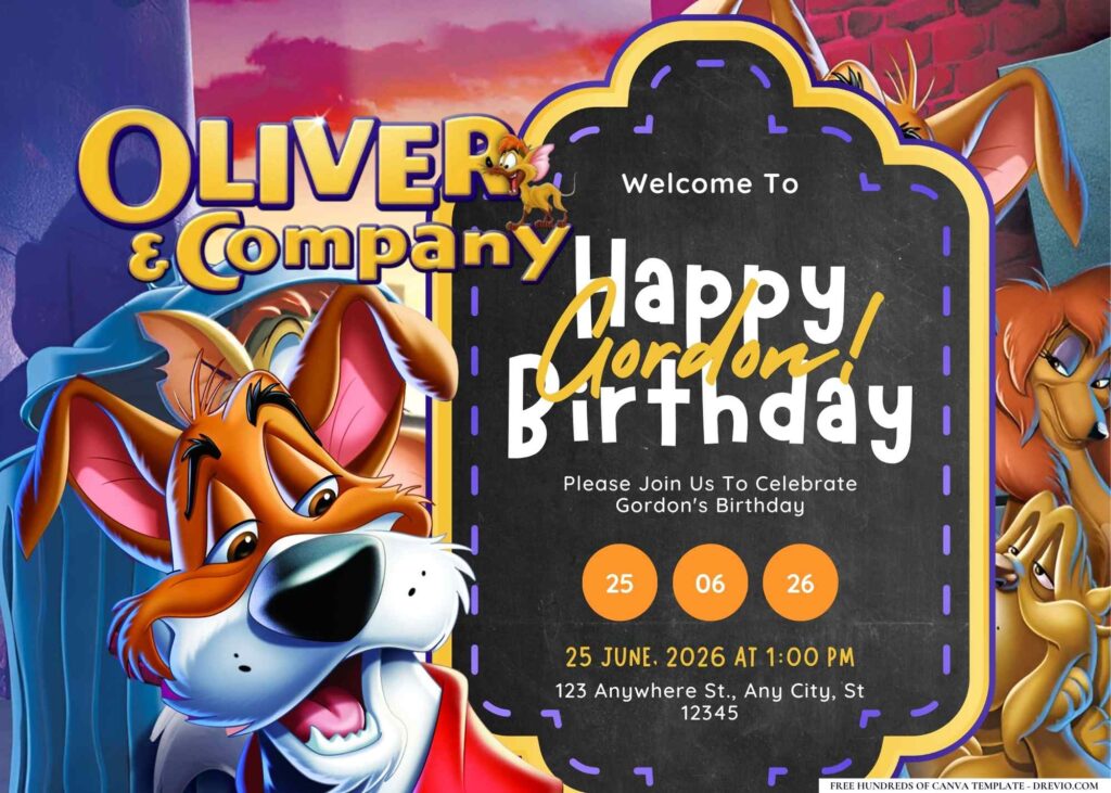 FREE Editable Oliver & Company Birthday Invitation