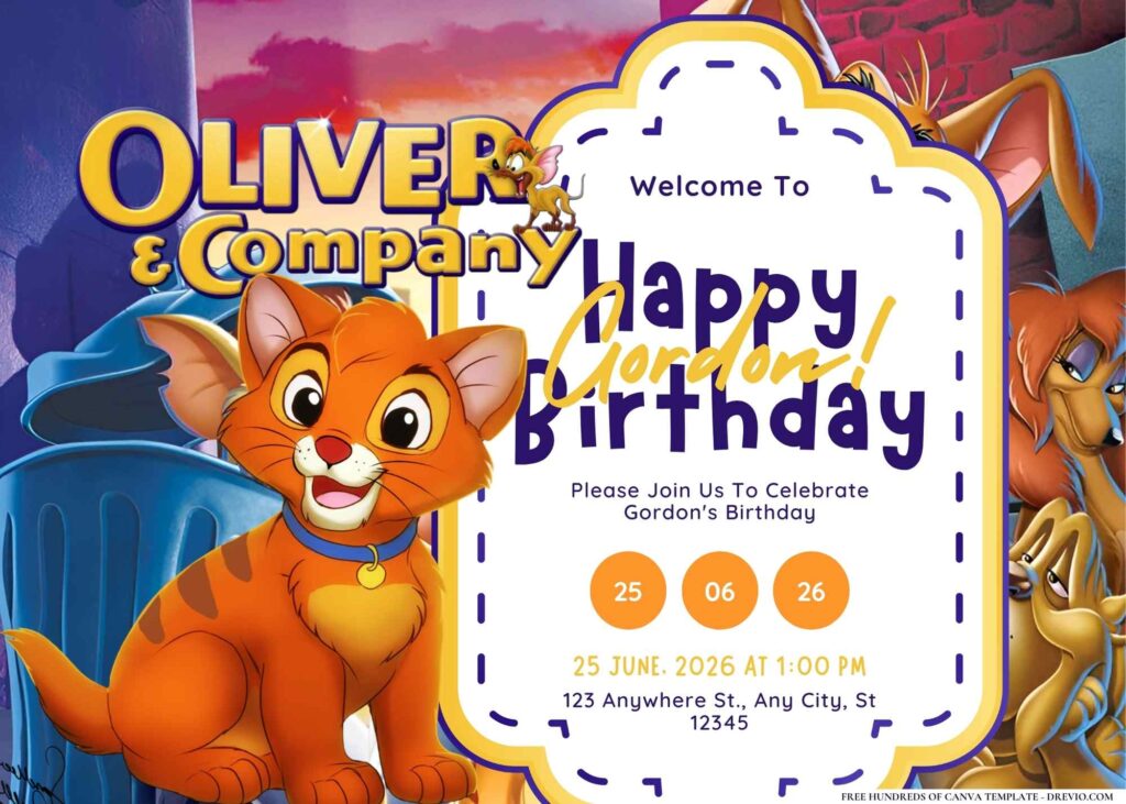 FREE Editable Oliver & Company Birthday Invitation