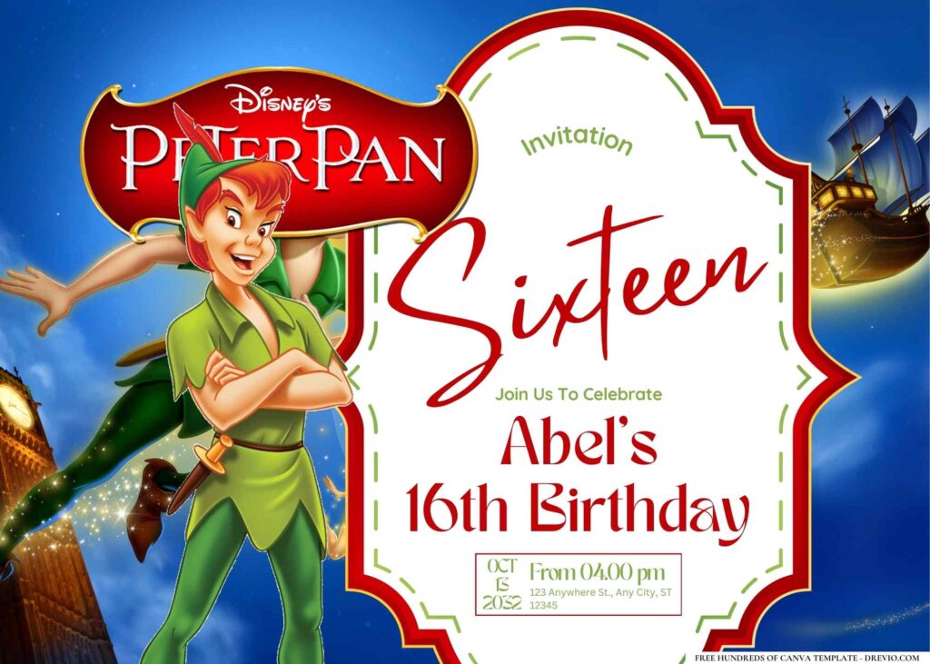 FREE Editable Peter Pan Birthday Invitation