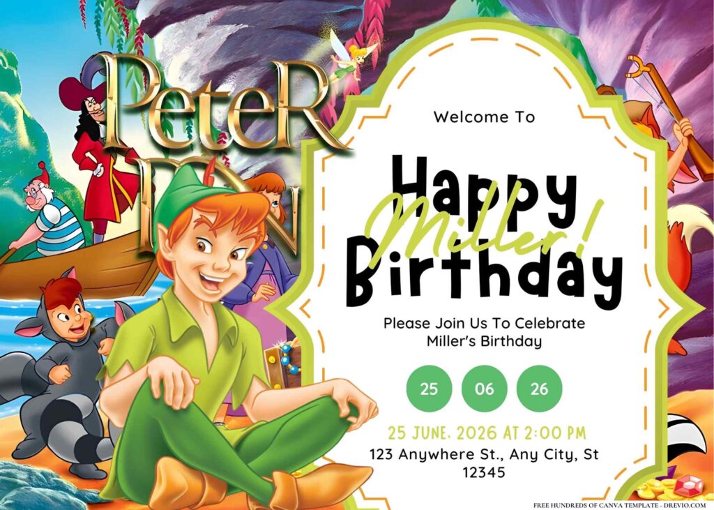 FREE Editable Peter Pan's Neverland Birthday Invitation