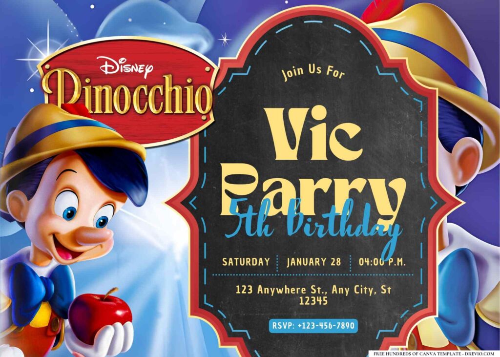 FREE Editable Pinocchio Birthday Invitation