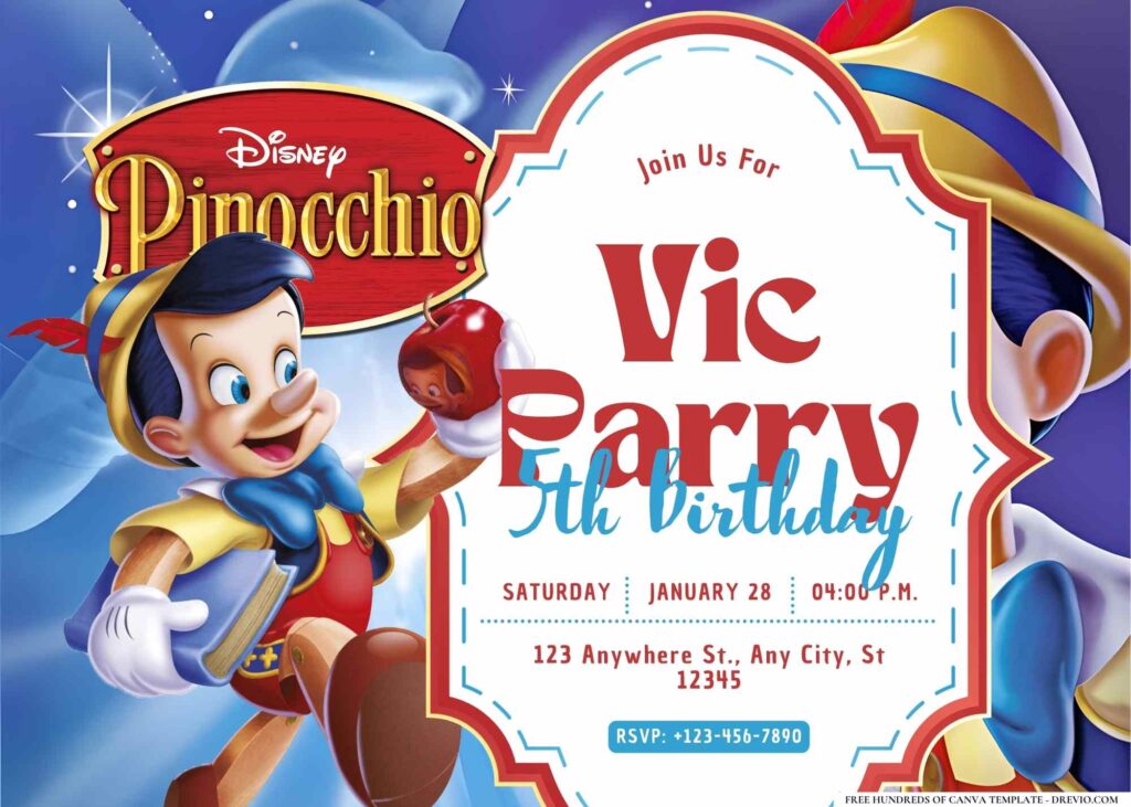 FREE Editable Pinocchio Birthday Invitation