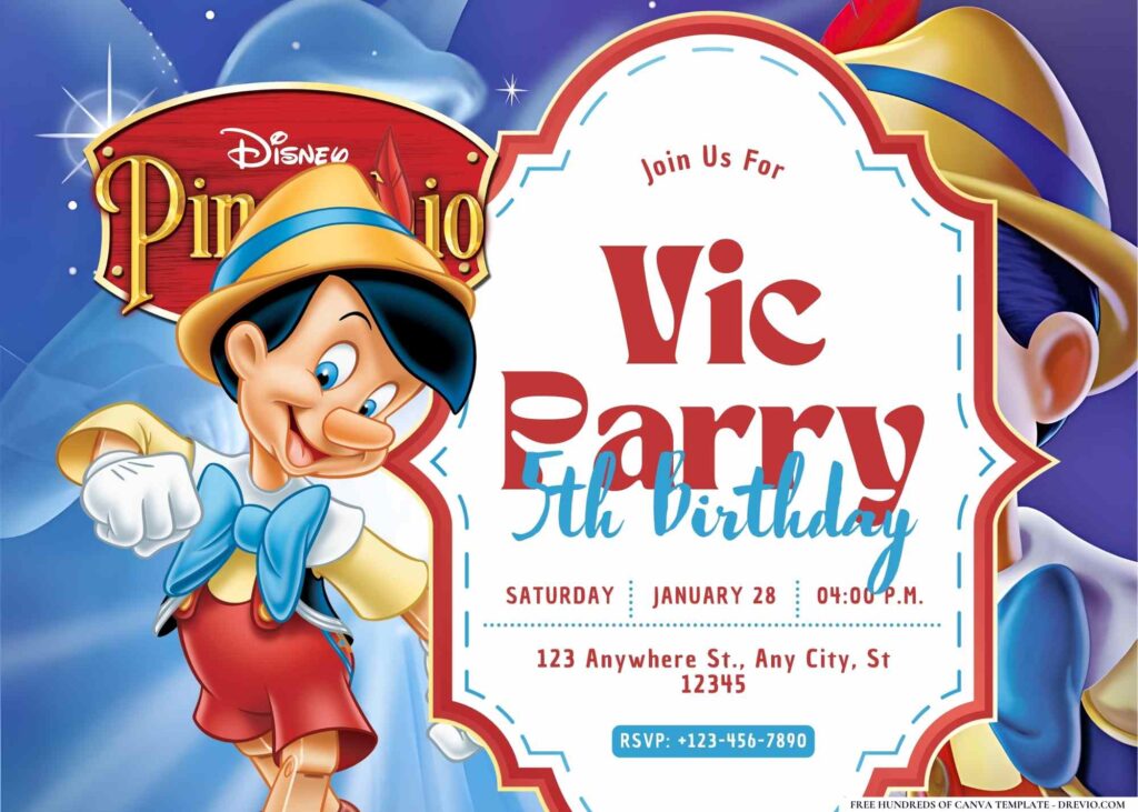 FREE Editable Pinocchio Birthday Invitation