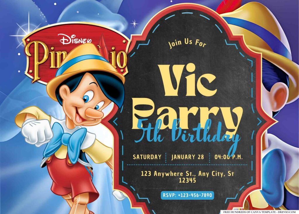 FREE Editable Pinocchio Birthday Invitation