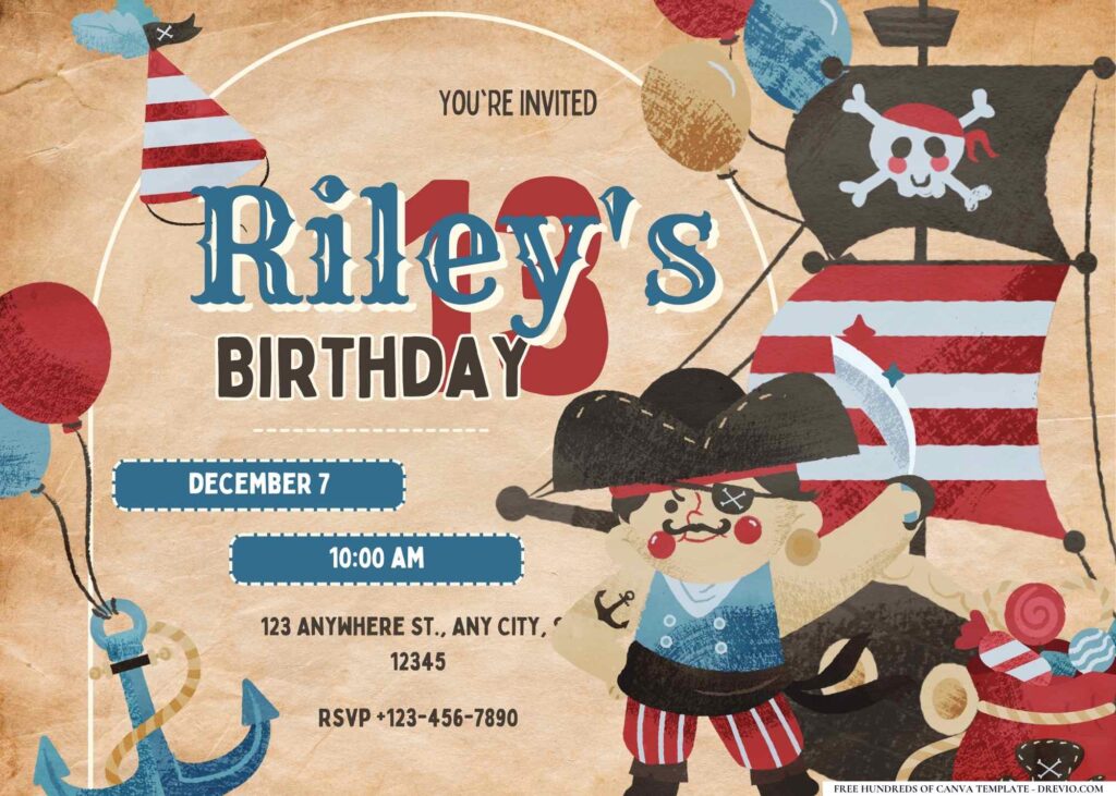 FREE Editable Pirate Party Birthday Invitation