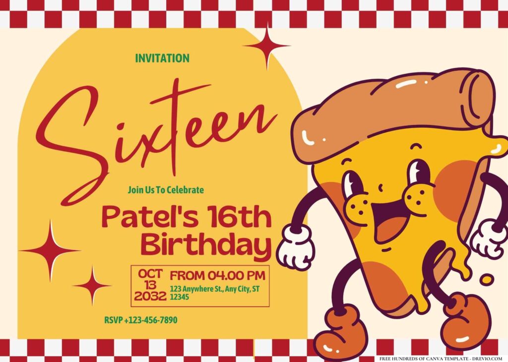 FREE Editable Pizza Party Birthday Invitation