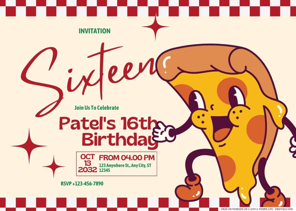 FREE Editable Pizza Party Birthday Invitation