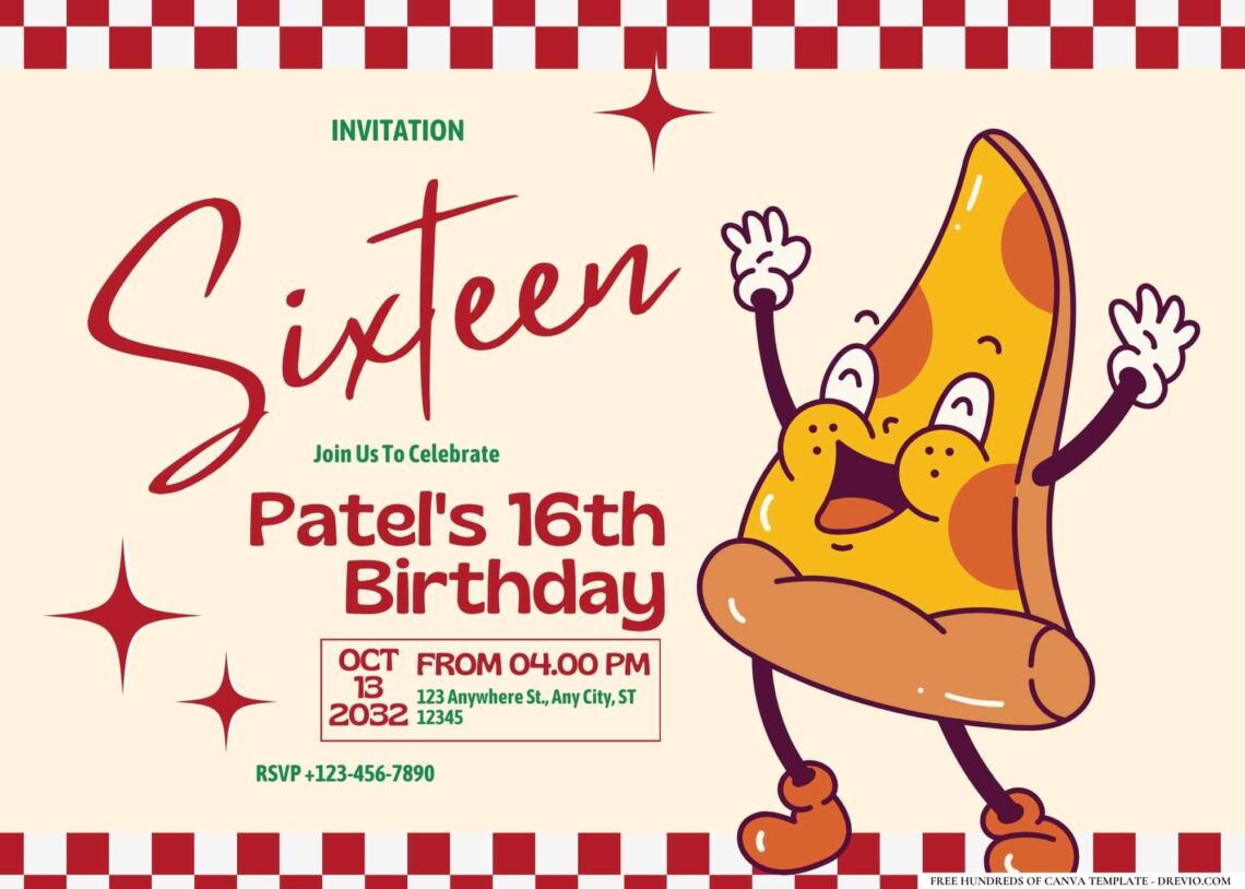 FREE Editable Pizza Party Birthday Invitation