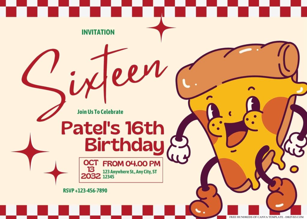 FREE Editable Pizza Party Birthday Invitation