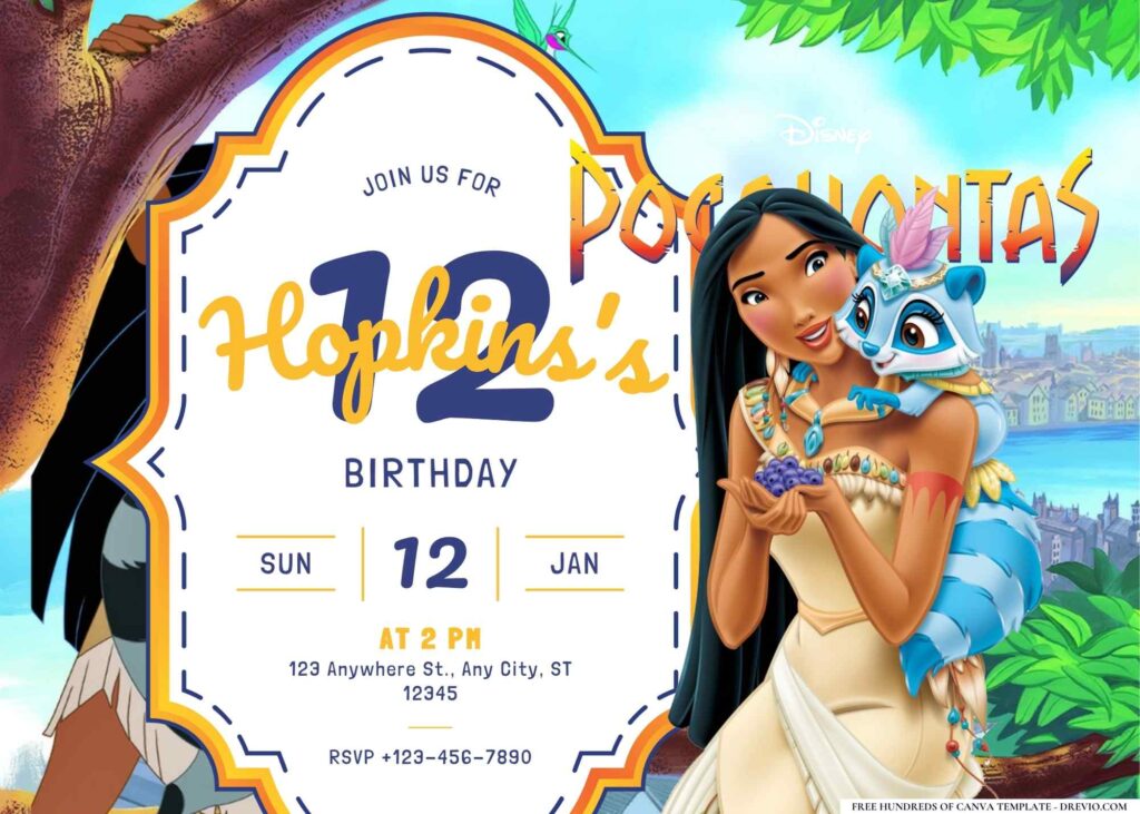 FREE Editable Pocahontas Birthday Invitation