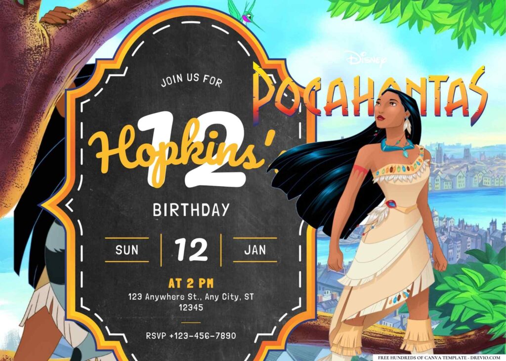 FREE Editable Pocahontas Birthday Invitation