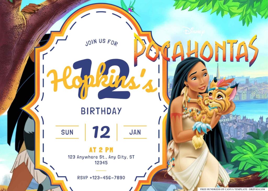 FREE Editable Pocahontas Birthday Invitation