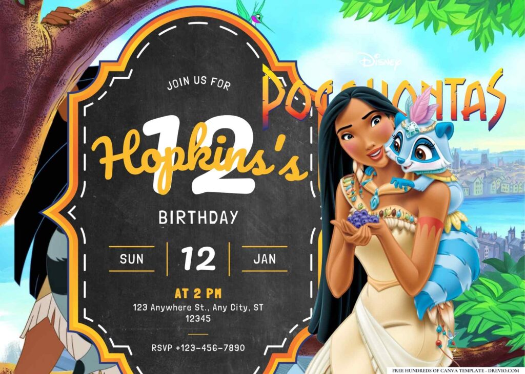 FREE Editable Pocahontas Birthday Invitation