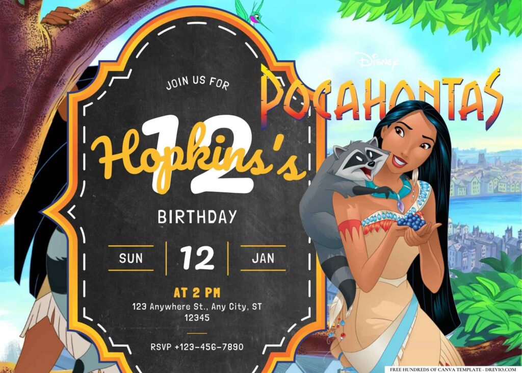 FREE Editable Pocahontas Birthday Invitation