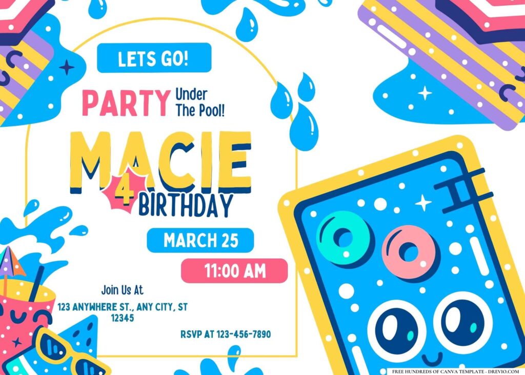 FREE Editable Pool Party Birthday Invitation 