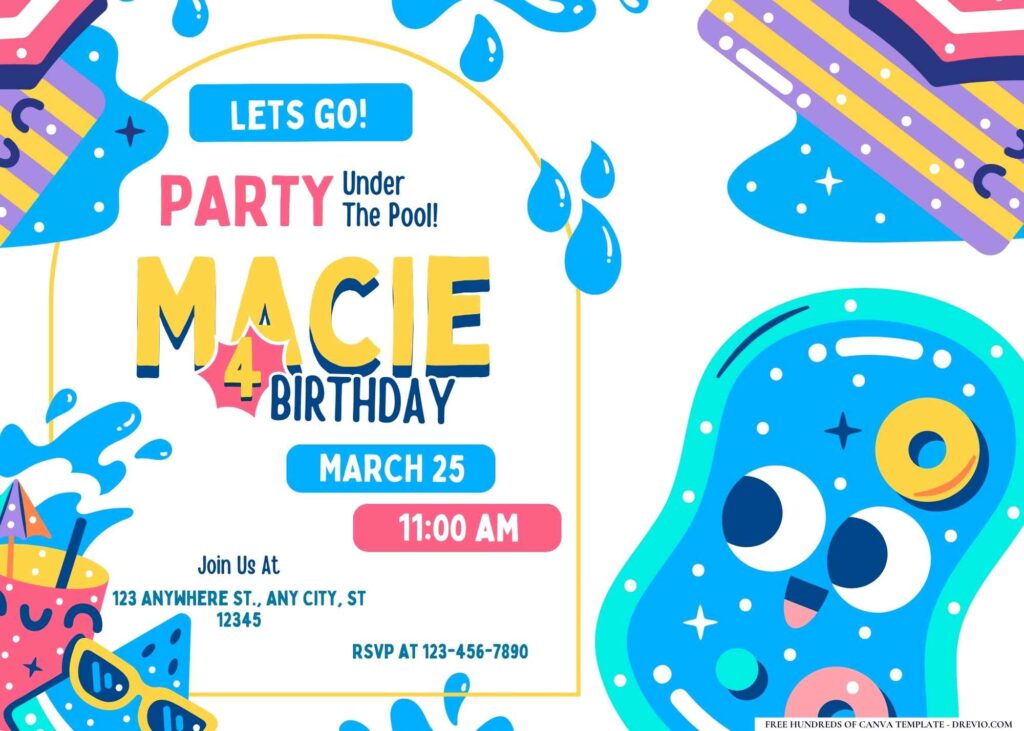 FREE Editable Pool Party Birthday Invitation 