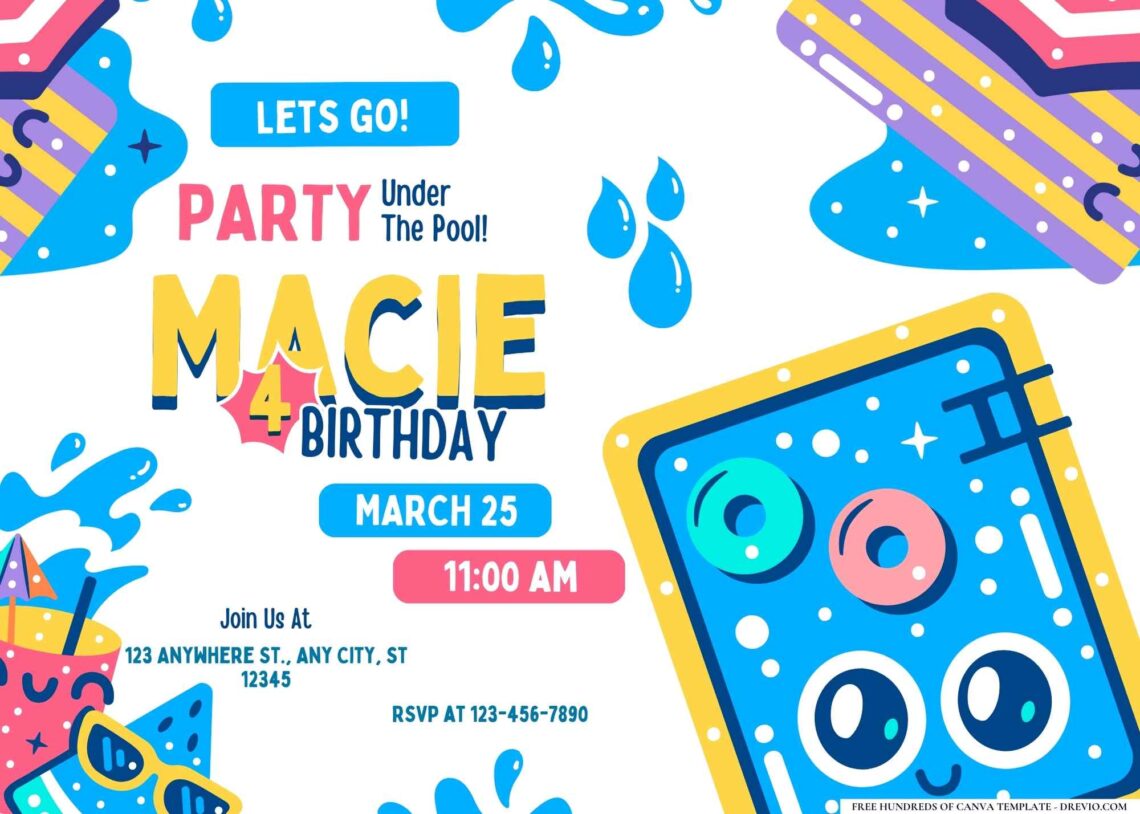 FREE Editable Pool Party Birthday Invitation