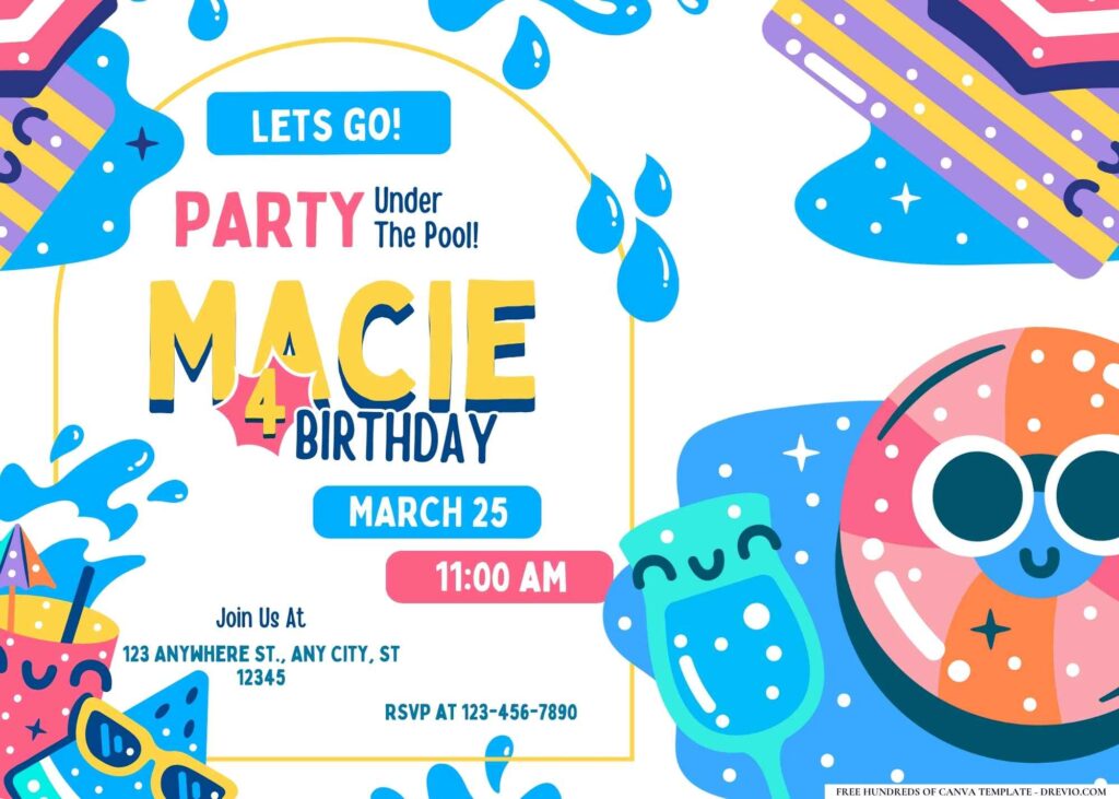 FREE Editable Pool Party Birthday Invitation 