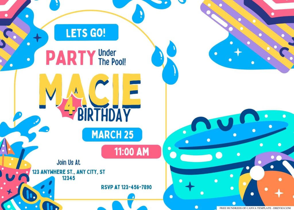 FREE Editable Pool Party Birthday Invitation 