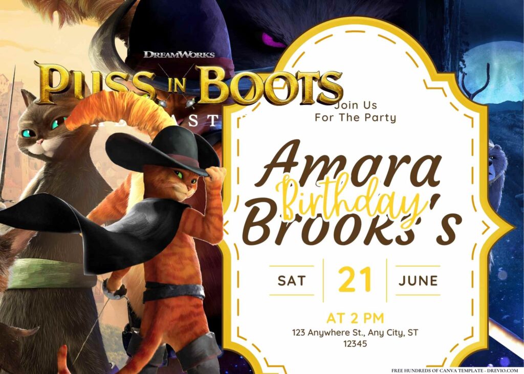 FREE Editable Puss In Boots Birthday Invitation