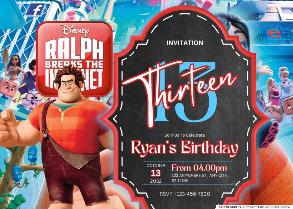 FREE Editable Ralph Breaks the Internet Birthday Invitation