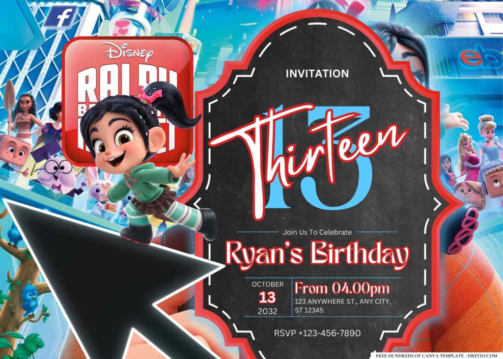 FREE Editable Ralph Breaks the Internet Birthday Invitation