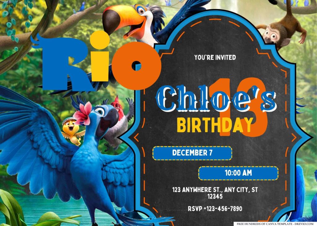 FREE Editable Rio Carnival Birthday Invitation