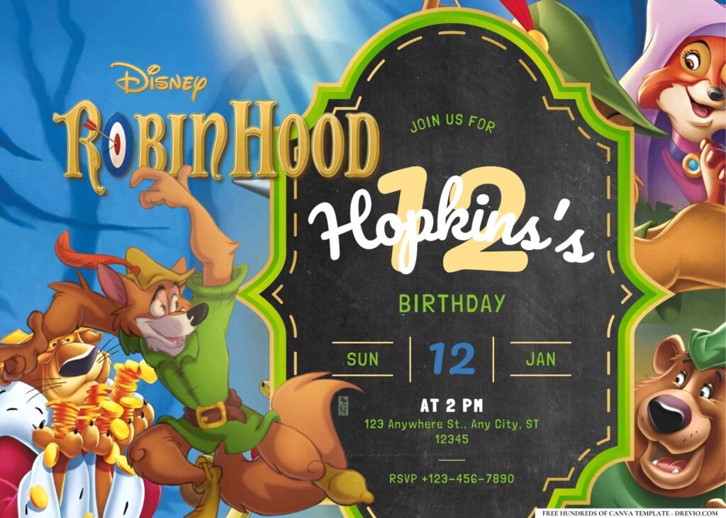 FREE Editable Robin Hood Birthday Invitation