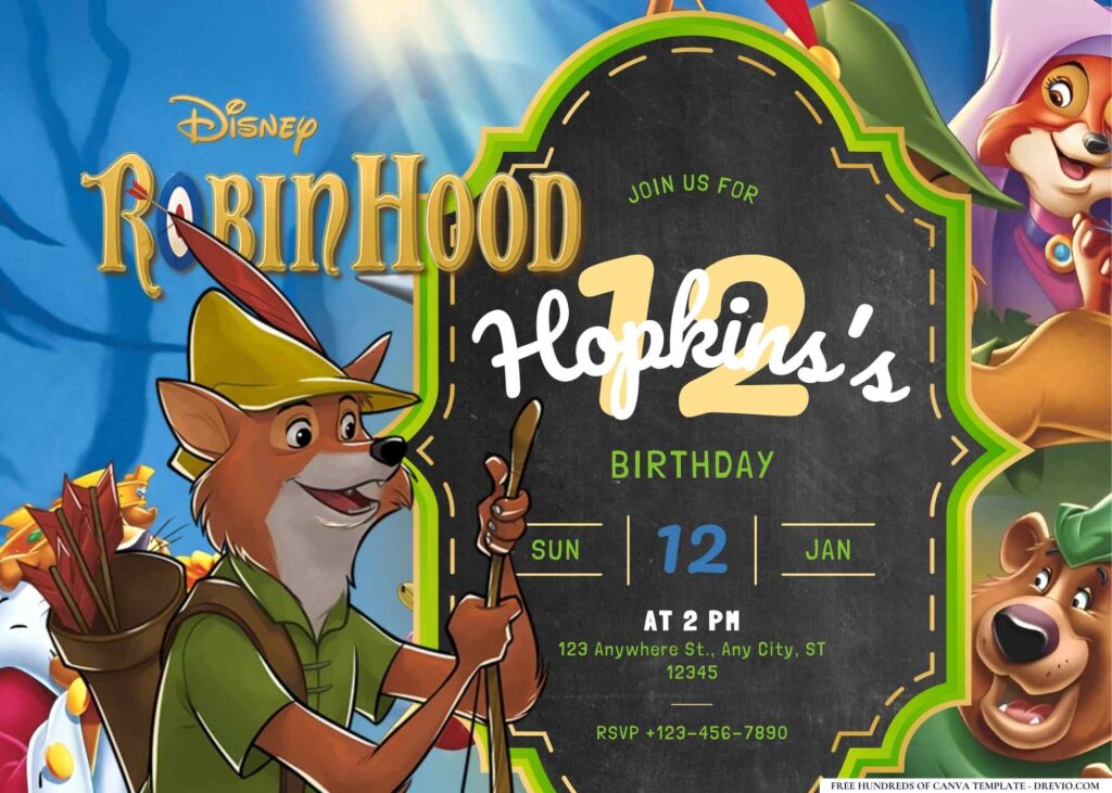 FREE Editable Robin Hood Birthday Invitation