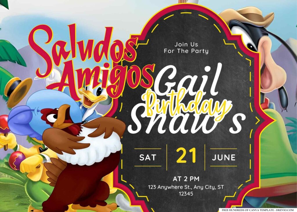 FREE Editable Saludos Amigos Birthday Invitation