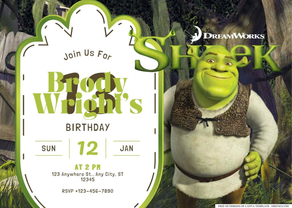 Shrek's Swamp Birthday Invitation