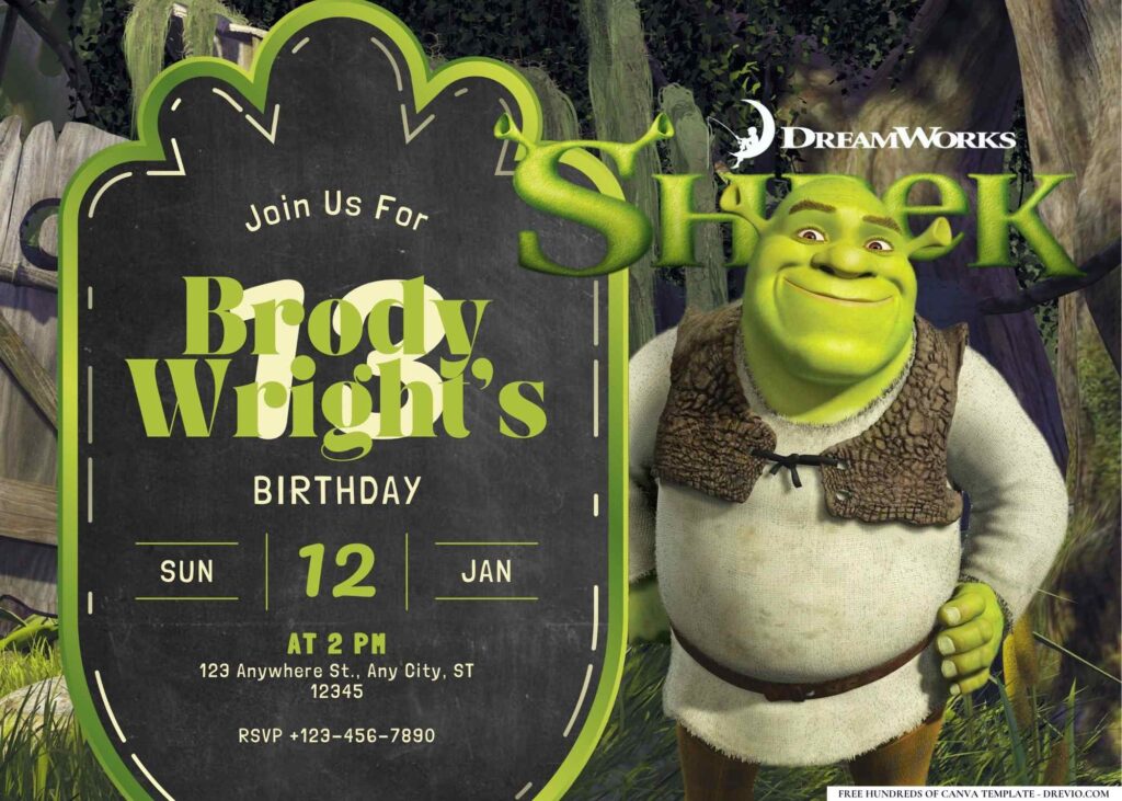 Shrek's Swamp Birthday Invitation